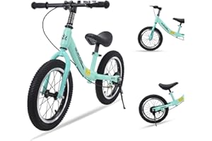 BUEUWE 14/16 Inch Balance Bike for 3 4 5 6 7 and 8 Years Old Boys Girls,No Pedal Training Bicycle with Brake and Kickstand,Adjustable Seat Height,Air Tires,Gift for Outdoor Sports