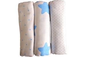 ‎BABYMAJAWELT Babymajawelt® Mullwindeln "Lebkuchen Stars" 80x80 cm 3er Pack (Mulltücher Spucktücher Baumwollwindeln Stoffwindeln Sterne) (blau)