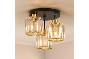 FORCOSO Ceiling Light 3 Lights, Black and Gold Light Shade Crystal Light Fitting, Semi Flush Modern Chandelier Lampshade, E27 Lighting Fixture for Living Room Bedroom Hallway Kitchen Dining Room