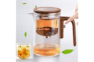 VEXNOOK Teiera in vetro per separazione dell'acqua con filtro e manico in finta legno – Teiera magica, design innovativo per un piacere uniforme del tè, teiera trasparente con infusore, casa, posto di lavoro
