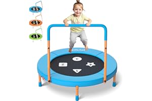 JOY SPOT! 3FT Kids Trampoline with Adjustable Handle, 36” Foldable Mini Trampoline for Ages 1-6, ASTM Certified Indoor Rebounder, Geometric Jumping Mat, No-Gap Silent Elastic Bands, Max Load 100 lbs