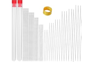 LUOKEFE 44 Pieces Bead Needles Set 6 Sizes 18 Pieces Big Eye Bead Needles and 24 Pieces Long Straight Beading Needles with 2 Pieces Needle Bottle for Bracelet Threading Jewelry Making