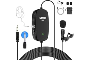 Lavalier Lapel Microphone, SYNCO Lav-S6M2 Lav Mic with 3.5mm Audio Monitorig Port, Low Cut & Gain Control for Smartphone PC Camera DSLR, 6M Cable for YouTube, Interview, Conference, Broadcast