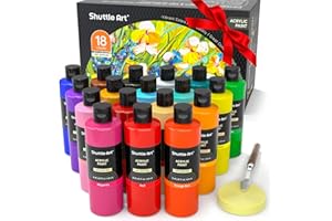 Shuttle Art Peinture Acrylique, Set de 18 Couleurs Flacons (250ml/8,45oz), Richement Pigmentée, Lot de Peinture Acrylique pour Artistes, Débutants sur Toiles, Bois et Céramique