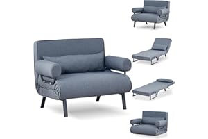 TRIOBLADE Folding Sofa Bed 4-in-1 Convertible Sofa Chair Bed Folding Sleeper Couch with 6-Position Backrest Comfortable Armrests Pillow Chaise Lounge Couch Recliner for Home Office (Grey, 100cm)