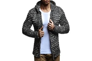 Leif Nelson Men's Cardigan with Hood, Slim Fit Chunky Knit, Modern Black Hoodie, Winter Jacket, Long Sleeves, LN20724