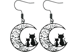 The Funky Barcode MIDNIGHT CATS BLACK MOON DANGLE EARRINGS Gift Box Available