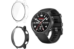 Funrae Hülle Kompatibel mit OnePlus Watch 2R/ Watch 2 [2 Stück], PC Gehäuse mit Hartglas Displayschutz Schutzhülle Vollschutz Kratzfest Ultradünner Puffer Schutz Case - Schwarz&Transparent