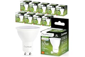 LUMILED GU10 LED, 8W 720 lumenów, 4000K neutralna biała żarówka punktowa, zastępuje żarówki halogenowe 70W, reflektor kątowy 120°, 10 sztuk