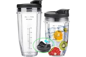 SUQURTOM Mixer Becher Ersatzteile für Ninja Auto-iQ Mixer CB350EU, BN800EU, BN750EU, BN495EU, CB100EU, TB301EU, TB401EU, BN751, BN801, Set mit 18oz 24oz Smoothie Becher Cup Zubehör mit Deckel für Ninja Blender