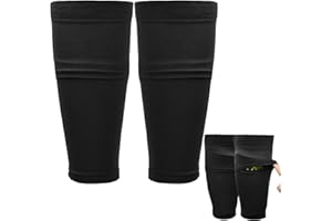 Xzeemo Fútbol Espinilleras Calcetines con Tira Antideslizante, Negro Espinilleras de fútbol para Niños Adultos, Espinilleras Futbol Niño para Juegos de Fútbol, Espinilleras Calcetines Manga