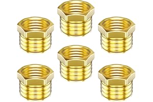 Aitsite Riduttore da 1/8 a 1/4 pollici in ottone, riduzione filettata con esagonale, filettatura esterna da 1/4" x filettatura interna da 1/8", raccordo in ottone per collegamento tubo (6 pezzi)