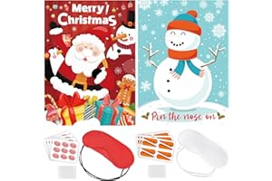 Faccito 2 Sets Weihnachtsfeier Pin Spiele Pin The Nose on Schneemann und Unisex Weihnachtsmann Heiligabend Gartenspiele für Weihnachten Party Ansteckspiel Geschenk Weihnachtsstrumpf Füller