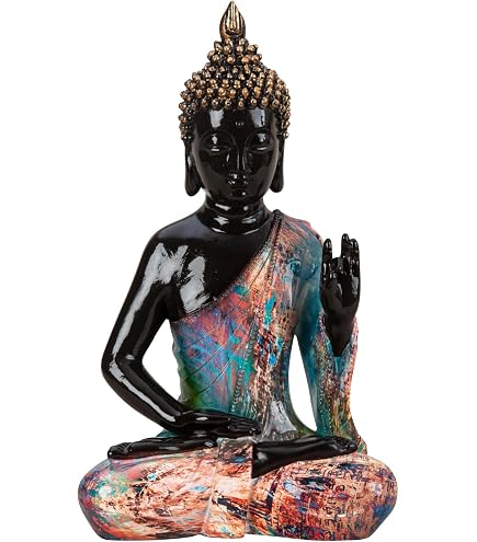 Sculpture Bouddha En Pierre Artificielle Doré/vert - 25 Cm De Haut, Décoration Zen Pour Intérieur