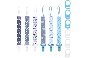 AEULN Cadenas Chupetes Bebé,6 Cadena de Chupete con 6 Adaptadores para Bebé, Cadena de Chupete para Niños y Niñas, Chupetes de Clip Bebé para Regalo de Bebé Recién Nacido,Baby Shower (Azul)