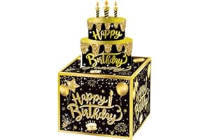 Tunknew Surprise Gift Box Exploding, Happy Birthday Explosion Gift Box Black Gold Cash Drawer DIY Cake with Pull Out Card for Birthday Gifts Pop Up Money Gift Box for Women Men (Style 2, One Size)