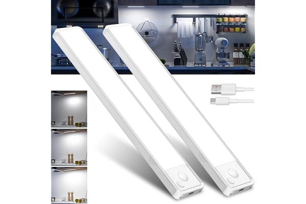 Reglette Lampe LED Cuisine Mouvement Detecteur - Sans Fil Sous Meuble Placard Lumière Rechargeable Barre Interieur Cabinet Eclairage Aimantée USB Batterie Réglette Autocollante Bande Armoire Light