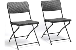 VonHaus Folding Garden Chairs - Rattan Effect Foldable Chairs Set of 2 - Outdoor Seats for Alfresco Dining - for Patio, Terrace, Conservatory, Balcony & Decking