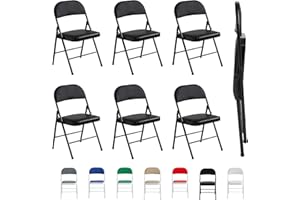 mcc direct Set of 6 Folding Chairs, Faux Leather Foldable Chairs with Metal Frame and Padded Seat, Easy to Fold and Store for Home, Office, Dining and Reception (Black)