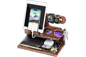 ‎GROGIFE Geschenke Weihnachten für Männer, Schreibtisch Organizer Holz Valentinsgeschenke, Valentinstag Beste Geschenk für Mann ihn, Freund, Partner Ehemann Papa, Phone Dockingstation, Handy Halterung, Brown