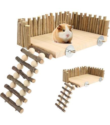 Échelle En Bois 5 étages Pour Hamster - 26x8 Cm, Plateforme 6 Cm, Bois Naturel, Jouet à Mâcher Et Pour Grimper - 3