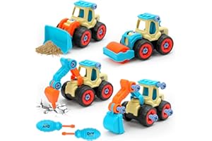 VoMii Disassembly Toy from 3 4 5 Years, 4-in-1 Excavator Construction Vehicles Truck Sandpit Sand Toy, DIY Construction Vehicles Disassembly Toy, Car Toy, Gift for Boys
