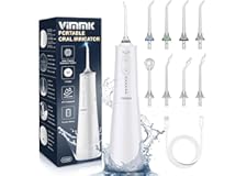 Irrigador Bucal Portatil, Vimmk Irrigador Dental Inalámbrico Profesional 8 Boquillas 5 Modos, IPX7 Impermeable 300ML USB-C Recargable Para Limpieza Dientes, Para el Hogar y los Viajes (Blanco)