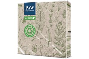PAW DECOR COLLECTION PAW - Serviettes Recyclées 3 Plis (33 x 33 cm) I Lot de 20 I Parfait pour les Anniversaires, les Fêtes, les Mariages, la Communion, les Célébrations I Serviettes en Papier Recyclées - Forrest Nature