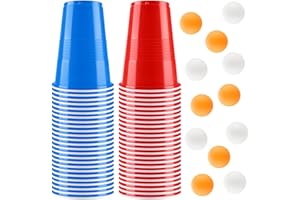 Kasanni Juego de Vasos Beer Pong, Vasos de Beer Pong 500 ml, 50 Vasos Beer Pong y 12 Pelotas de Tenis de Mesa, Vasos de Fiesta Reutilizables, para Cumpleaños, Festivales, Bodas, Navidad, Camping