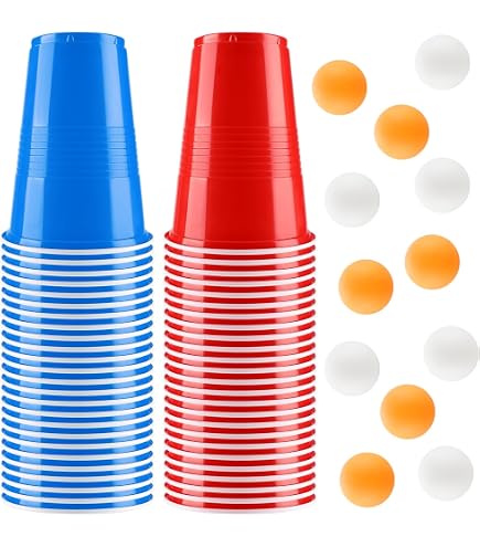 Set Beer Pong Da 50 Bicchieri Da 500 Ml E 12 Palline, Bicchieri Riutilizzabili Rossi E Blu, Per Feste, Compleanni E Campeggio