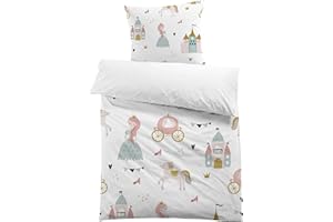 MUSOLEI Copripiumino 140x200 cm per bambini bambina principessa unicorno biancheria da letto 90x190 cm per bambini ragazza 1 persona principessa castello carrello stampa 3D con federa 65x65