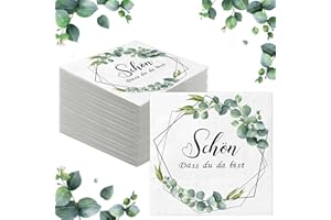 WENTSENT Servietten Eukalyptus Grün 40 Stück | Papierserviette "Schön Dass Du Da Bist" | Tischdeko für Hochzeit | Konfirmation | Babyparty Taufe | Vintage Einweg Napkins Tisch Dekorationen