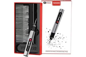 TUBINOONE Engraving Pen, Ultimate Cordless Portable Tool for Artists & DIYers - Engrave 50+ Surfaces - Beginner Friendly - Rechargeable - Free 30 Bits & Mastery Guide & Stencils (Silver)