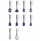 Valletta Salvatore 10 Piece Purple Heat Resistant Fireproof Nonstick Silicone Spatula Set - VLT1156