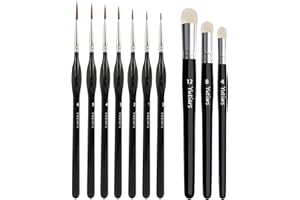 RIYBYDS Ensemble de Pinceaux pour Modélisme et Miniatures, 10 Pièces: 7 Pinceaux de Détail Fin + 3 Drybrush,pour Peinture Acrylique, Aquarelle, Huile, Figurines Warhammer, Citadel