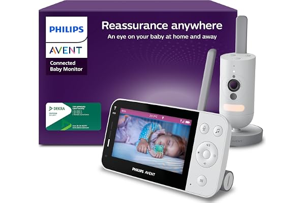 AVENT Philips babyphone Video connecté avec Wi-FI, caméra HD de Haute qualité, Vision Nocturne Infrarouge, détection des Pleurs, Audio bidirectionnel, 12 Heures d'autonomie en Mode éco, SCD951/26