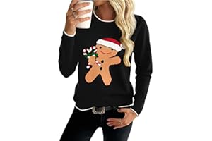 Demegimi Jersey Navideño para Mujer Suéter de Navidad de Cuello Redondo Pullover de Punto de Navidad Christmas Sweater