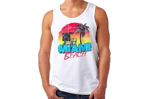 OM3® - Miami-Beach – Débardeur | Homme | South Beach Florida Ocean Drive Vintage T-shirt imprimé | S – XXL