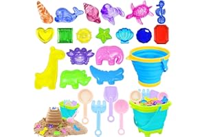 JINCHIDA 24PCS Bucket Beach Toys Set, Sand Toys with 2 Collapsible Bucket, 4 Shovel Tool Kits,14 Ocean Theme Beach &Pool Toys, Sand and Water Outdoor Fun Tools for Boys Girls-A