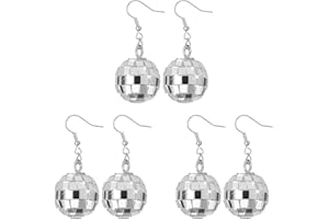 COCCCOON 6Pcs Silver Disco Ball Earrings - Women's Mirror Ball Dangle Earrings for 70s Disco Theme Party Costume Accessories