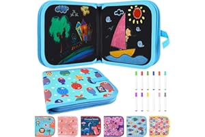 Funkprofi Erasable Coloring Book for Kids, Portable erasable graffiti drawing book,Erasable doodle books for Kids 14 Pages Reusable Drawing Board with 12 Colored Pencils,blue