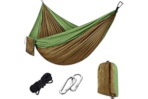 VERNERTH Camping Hammock – Portable Double Hammock 270 x 140 cm, 300kg Load Capacity, with Carabiners & Nylon Straps – Travel Hammocks for Outdoor, Indoor, Garden, Beach, Hiking, Olive Green