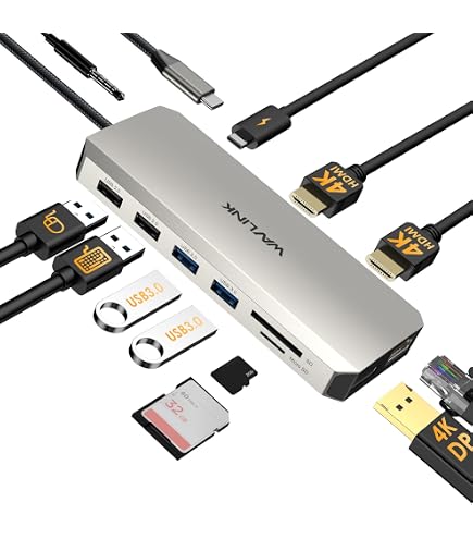 WAVLINK 12-in-1 USB C Hub，Triple Monitor Laptop Docking Station