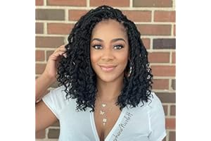 FIRSTCYH HAIR Boho Box Braids Crochet Hair with Curly Hair Pre Loop Long Black Messy Goddess Box Braids Extensions de cheveux pour femmes noires (30.6 cm (Lot de 8), 1B#)