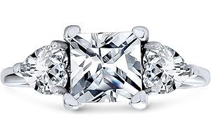 Bling Jewelry Senza Tempo 3Ct Aaa Cubic Zirconia Passato Presente Futuro Quadrato Solitario Taglio Principessa Anello Di Promessa Di Fidanzamento Per Donne Pietra Laterale Forma Cuore Cz .925 Argento