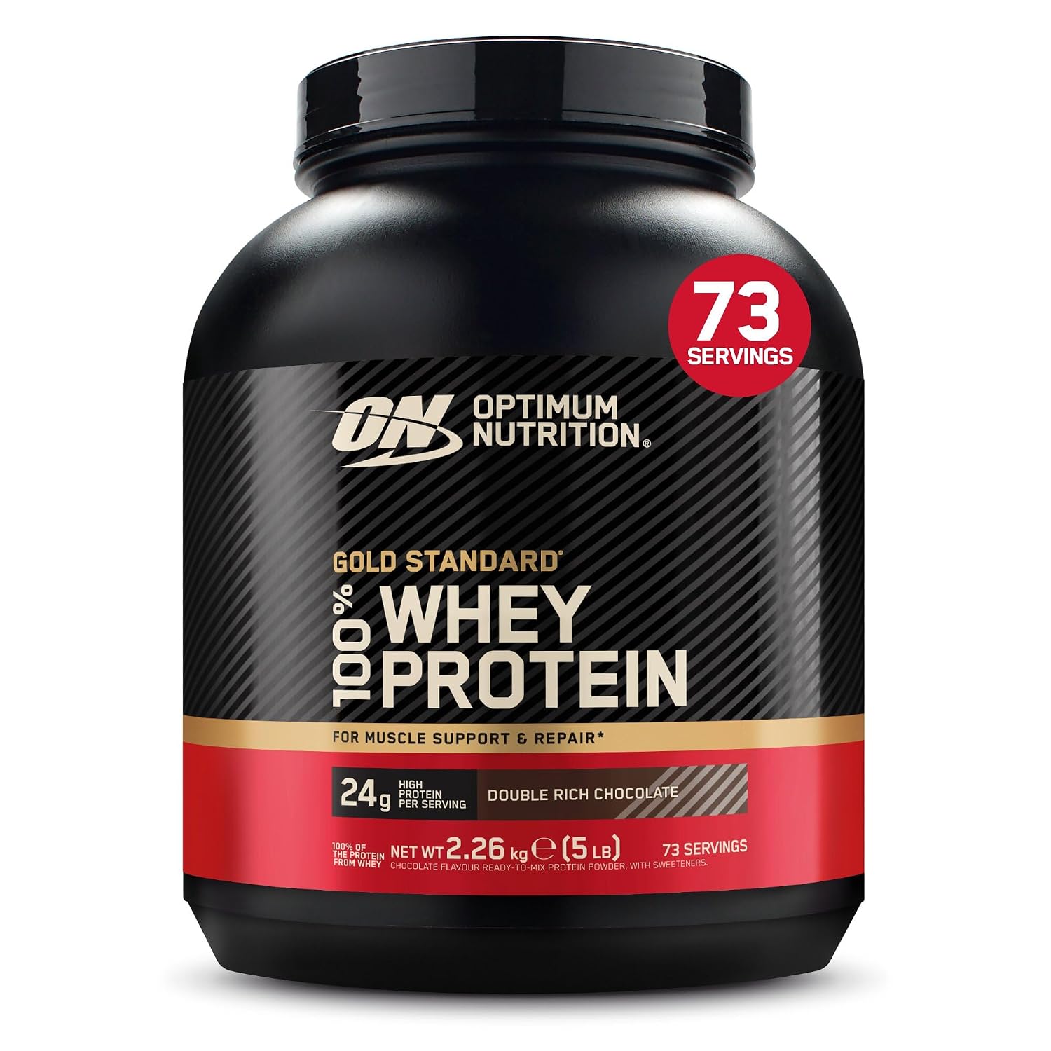 Optimum Nutrition Gold Standard 100% Whey Eiwitpoeder, Double Rich Chocolate, 2,26kg, 73 Porties, Verpakking Kan Variëren