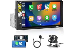 Hodozzy Single Din Car Stereo CarPlay Android Auto, 7 Inch Touch Screen Car Radio with Bluetooth FM EQ Mirror Link for Android/iOS USB/TF/Aux MP5 Player with Camera Car Stereo Receivers 1 Din