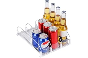 NZZVNZ Refrigerator Organiser Drinks, 3 Rows Fridge Organiser Cans, Automatic Drink Organiser, Fridge Adjustable Width for 12 Cans (31 x 25 cm)