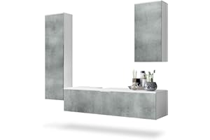 Vladon Set di mobili da bagno Armadio Beach, struttura in bianco opaco/frontali in cemento grigio scuro