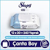 Sleepy AquaCare H2O Yenidoğan Islak Bebek Havlusu Seyahat Boy 12x20 (240 Yaprak)